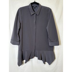 Simply Vera Vera Wang Women's Gray Textured Blouse Peplum Ruffle NWOT Size M